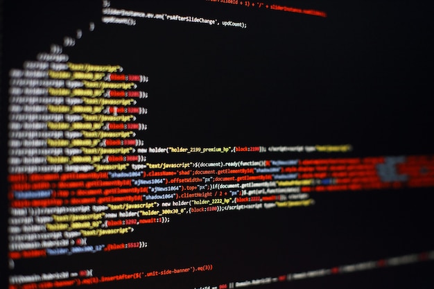 software developer programming code. abstract computer script code. selective focus