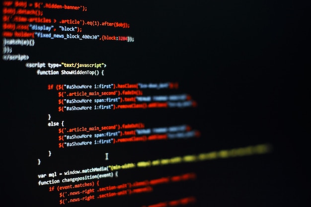 software developer programming code. abstract computer script code. selective focus