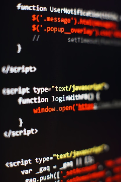 software developer programming code. abstract computer script code. selective focus