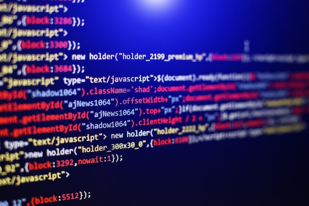 software developer programming code. abstract computer script code. selective focus