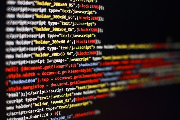 software developer programming code. abstract computer script code. selective focus