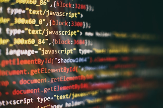 software developer programming code. abstract computer script code. selective focus
