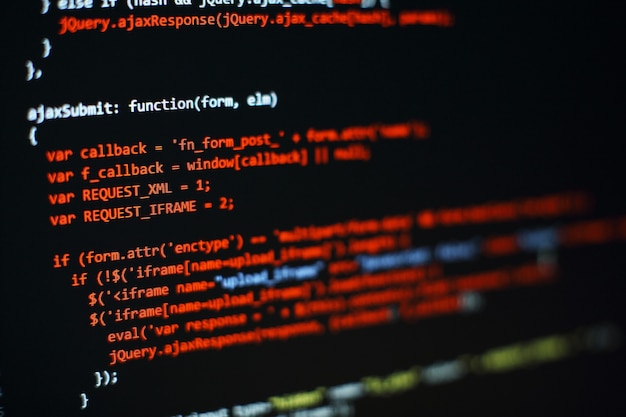 software developer programming code. abstract computer script code. selective focus