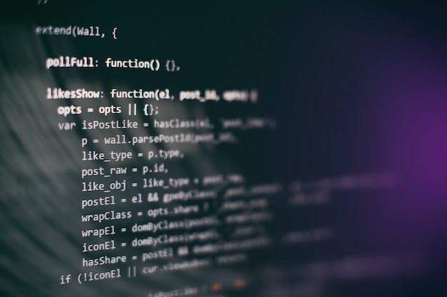 software developer programming code. abstract computer script code. selective focus