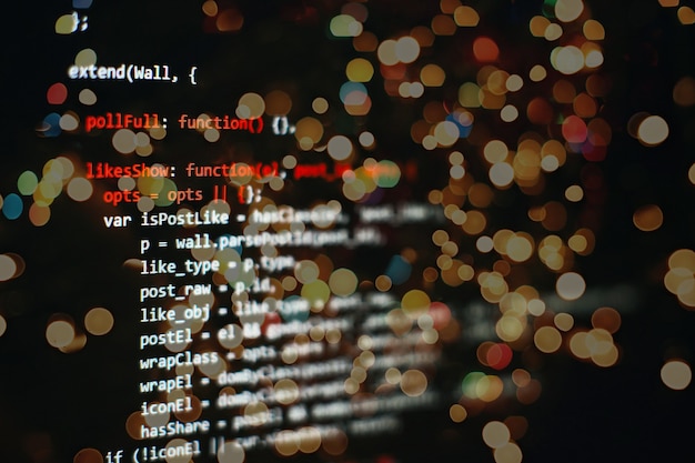 software developer programming code. abstract computer script code. selective focus