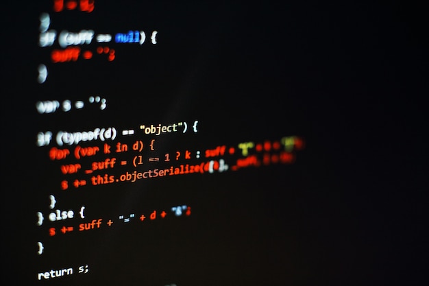 software developer programming code. abstract computer script code. selective focus