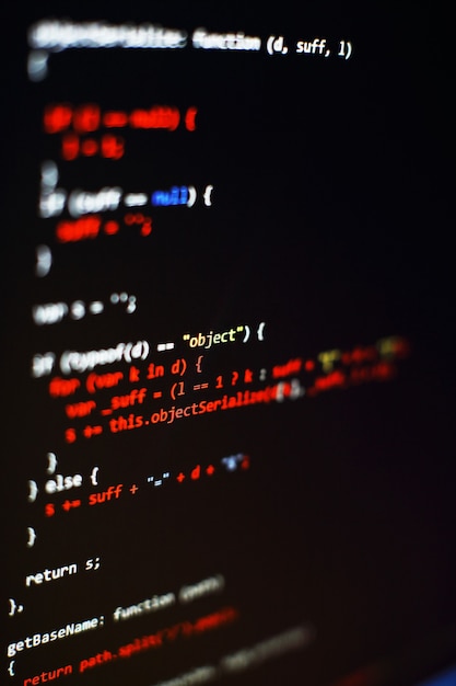 software developer programming code. abstract computer script code. selective focus