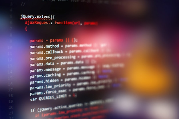 software developer programming code. abstract computer script code. selective focus