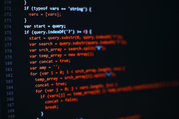 software developer programming code. abstract computer script code. selective focus