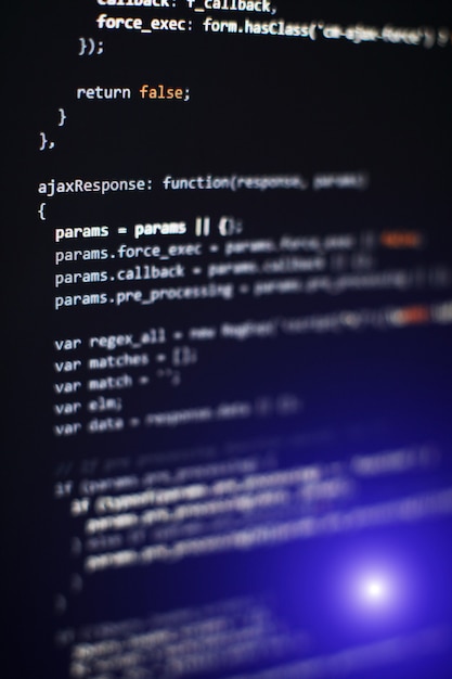 software developer programming code. abstract computer script code. selective focus