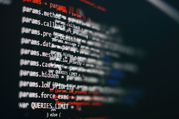 software developer programming code. abstract computer script code. selective focus