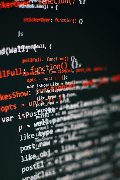 software developer programming code. abstract computer script code. selective focus