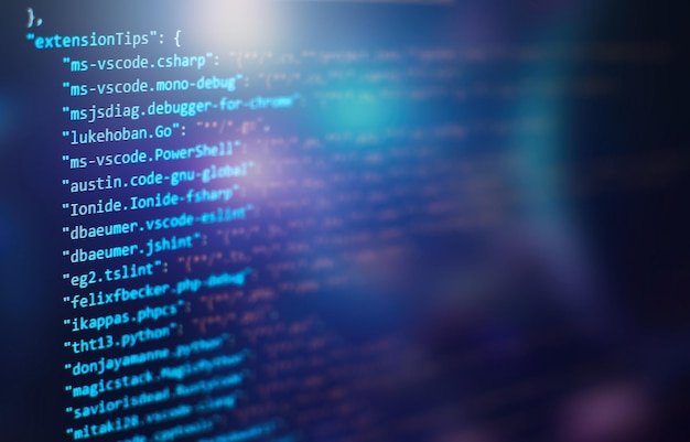software developer programming code. abstract computer script code. selective focus