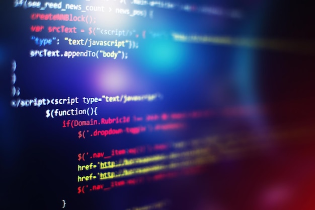 software developer programming code. abstract computer script code. selective focus