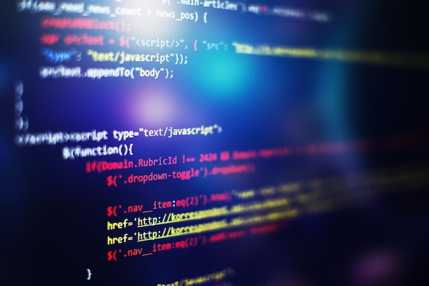 software developer programming code. abstract computer script code. selective focus