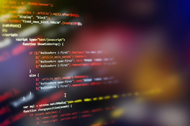 software developer programming code. abstract computer script code. selective focus