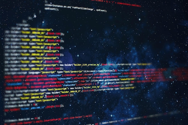 software developer programming code. abstract computer script code. selective focus