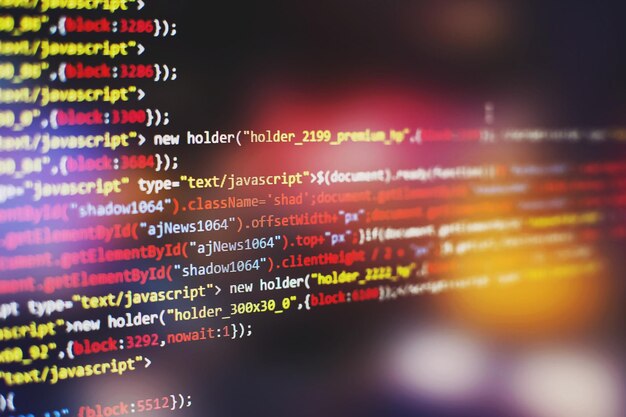 software developer programming code. abstract computer script code. selective focus
