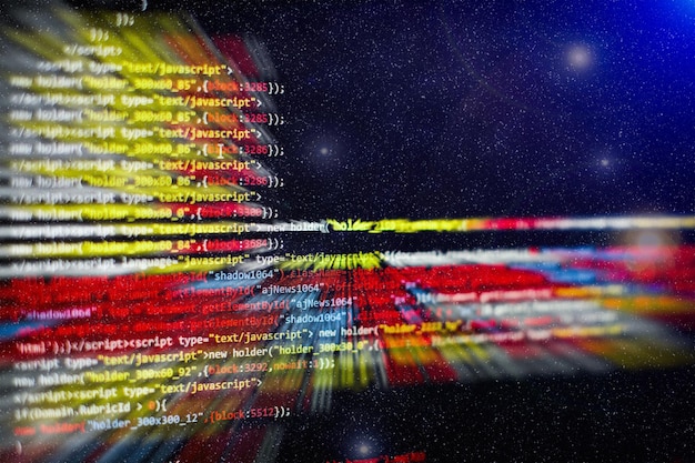 software developer programming code. abstract computer script code. selective focus