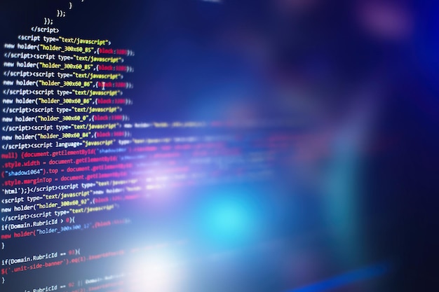 software developer programming code. abstract computer script code. selective focus
