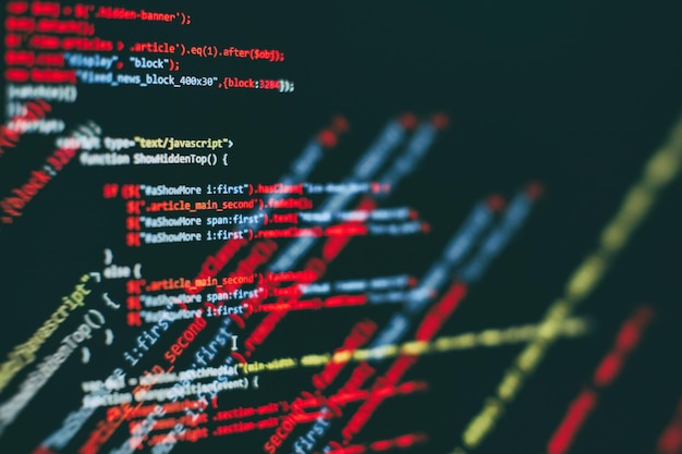 software developer programming code. abstract computer script code. selective focus