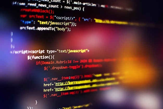 software developer programming code. abstract computer script code. selective focus