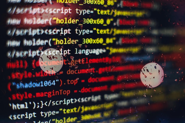software developer programming code. abstract computer script code. selective focus