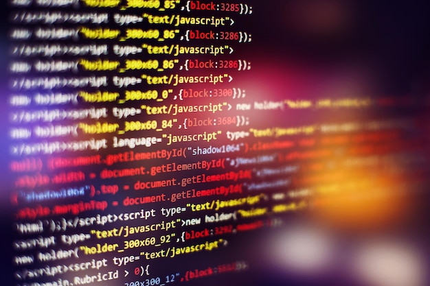 software developer programming code. abstract computer script code. selective focus