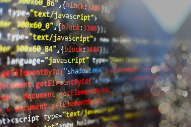 software developer programming code. abstract computer script code. selective focus