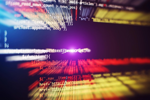 software developer programming code. abstract computer script code. selective focus
