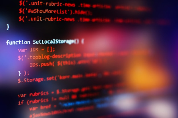 software developer programming code. abstract computer script code. selective focus