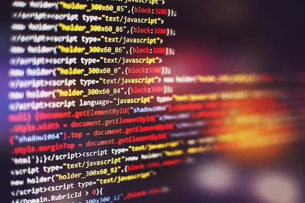 software developer programming code. abstract computer script code. selective focus
