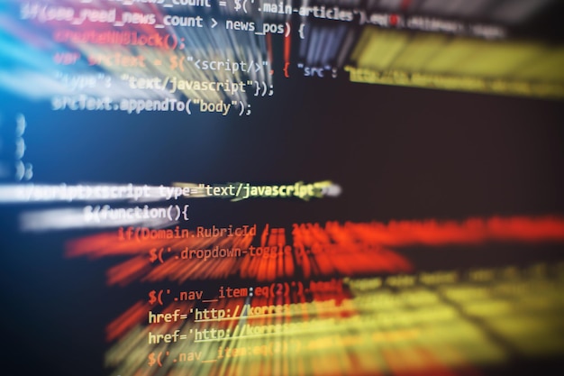 software developer programming code. abstract computer script code. selective focus