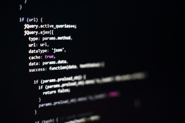 software developer programming code. abstract computer script code. selective focus
