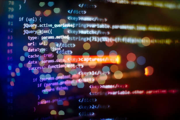 software developer programming code. abstract computer script code.