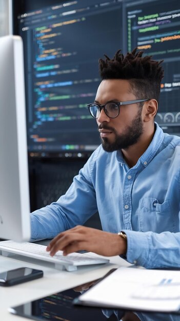 software developer typing javascript code on computer to develop online cloud computing information