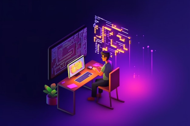 tiny people programmer or developer create code programming language programming and engineering