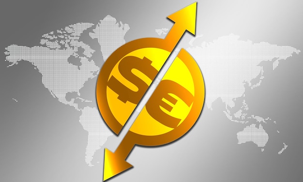 us dollar increase and euro decrease arrows for busines