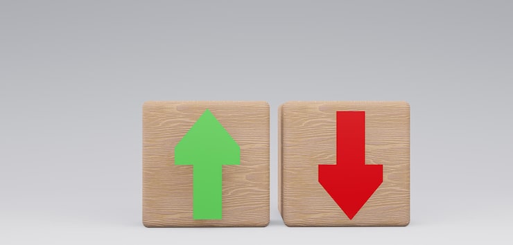 Photo wooden cubes increase decrease cubes with text increase decrease 3d work and 3d image