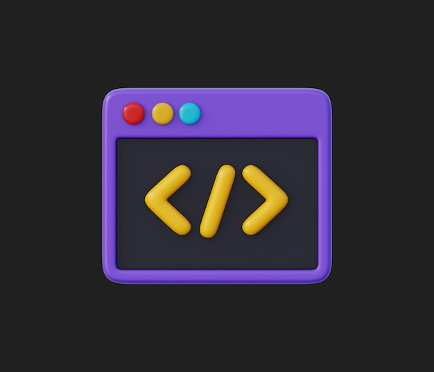 3d code bracket web browser window for programming software technology and developer dashboard tools