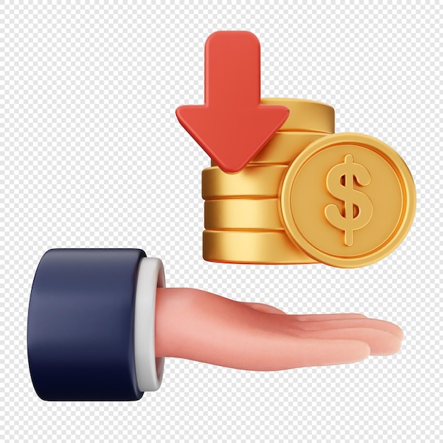 3d decrease coin dollar icon illustration