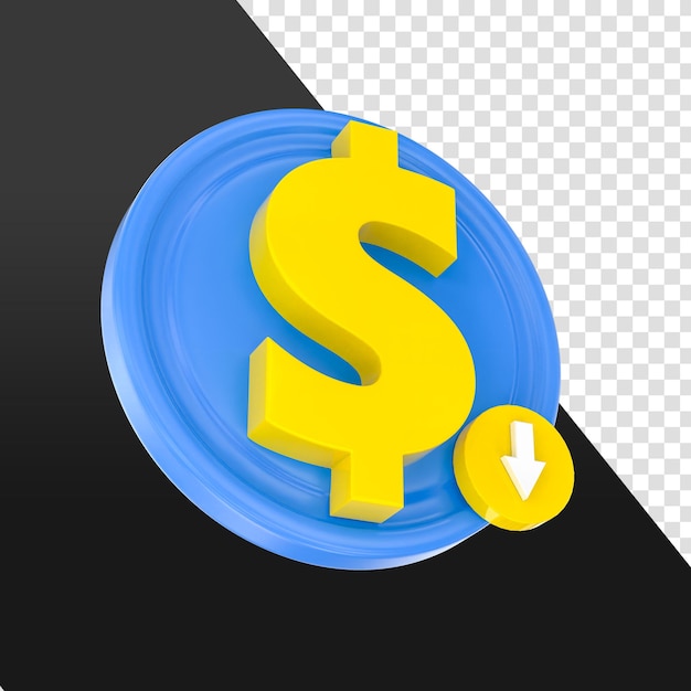3d dollar sign with down arrow icon representing financial decrease