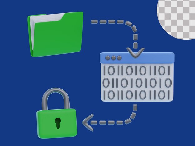 3d encrypted data folder binary code lock icon render