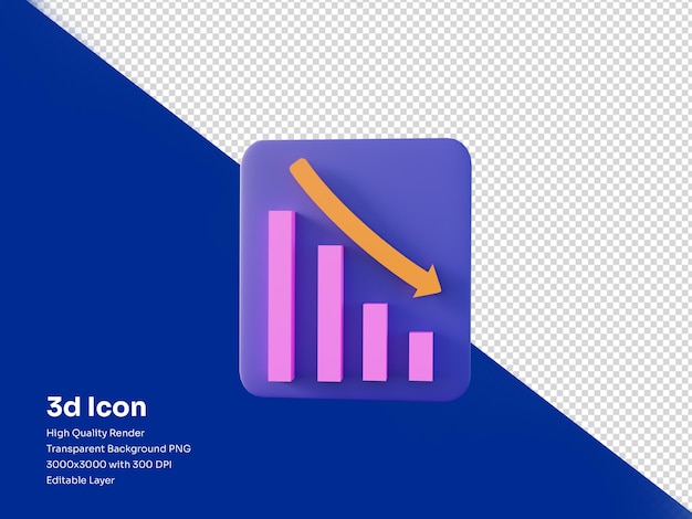 3d icon decrease graph for marketing business and finance