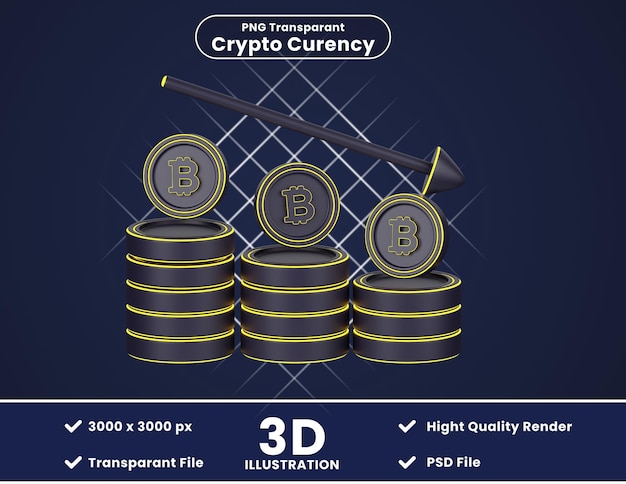 3d illustration of bitcoin decrease