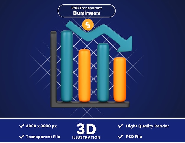 3d illustration of business decrease