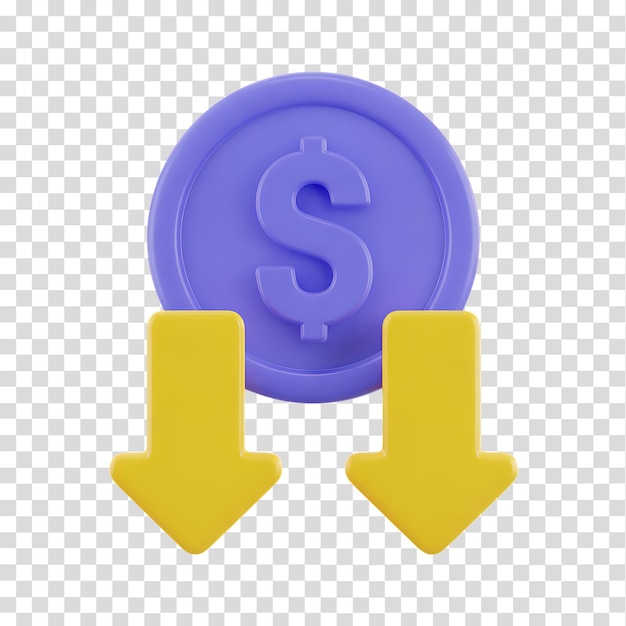 3D Money Decrease Icon with Down Arrows