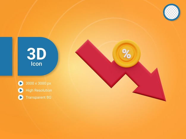 3d percentage decrease icon