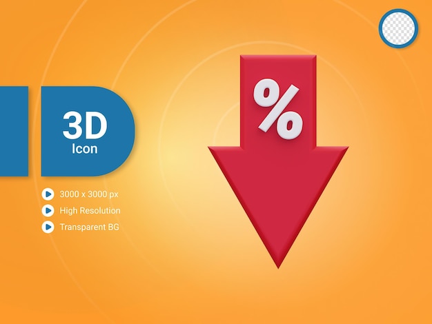 3d percentage decrease icon