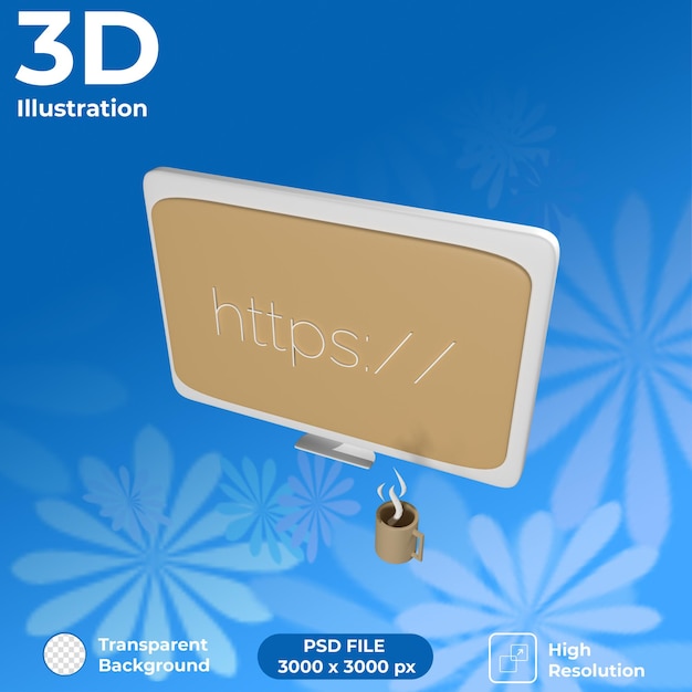 3D Render Computer https Perspectiefweergave